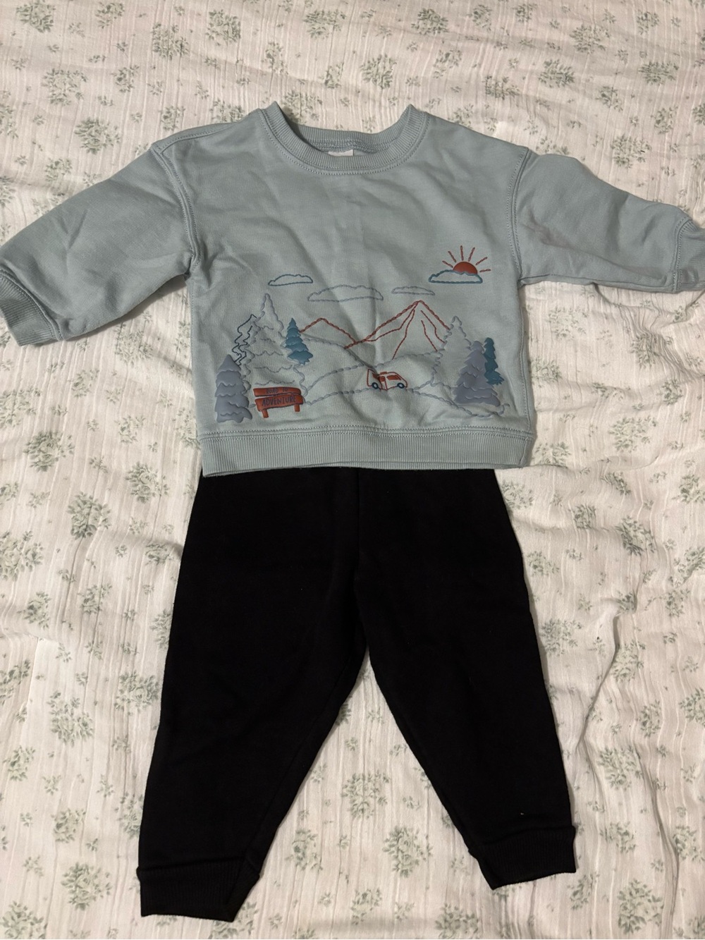 Carter's Light Blue Mountain Embroidered Sweatshirt & Black Joggers